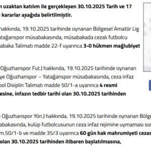 Oğuzhanspor'a Hükmen Mağlubiyet Cezası Verildi